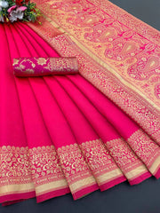 Rani Pink Jacquard Work Saree Soft Lichi Silk Blend KS413 – pleats and pallu