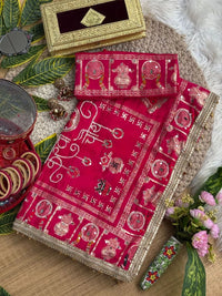 Rani Pink Moti with Mirror Work Saree – Karva Chauth Festive Silk