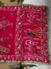Rani Pink Moti Mirror Work Karva Chauth Saree – Kalyanja KS401