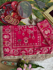 Rani Pink Karva Chauth Saree – करव चौथ Inscription Pallu KS401