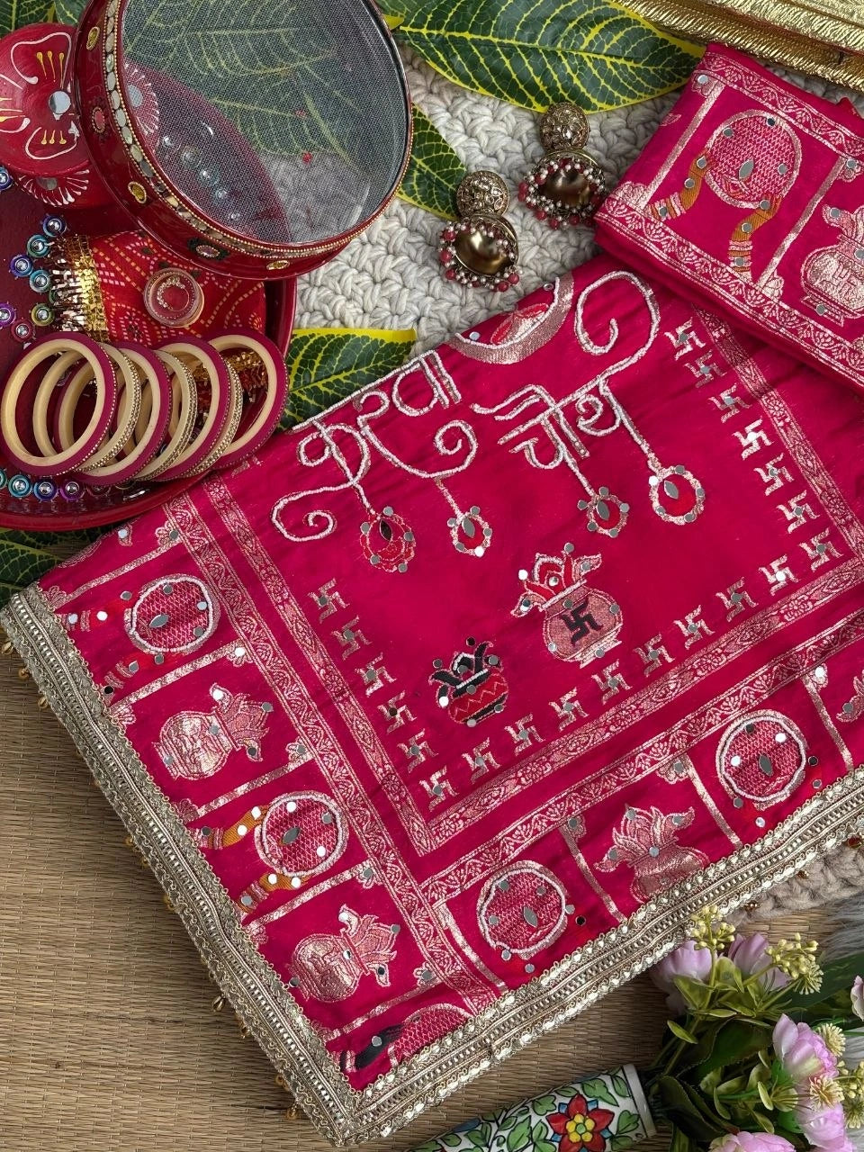 Rani Pink Soft Dola Silk Moti Mirror Work Saree Kalyanja KS401