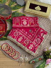 Rani Pink Karva Chauth Moti Mirror Saree – Border Detail KS401