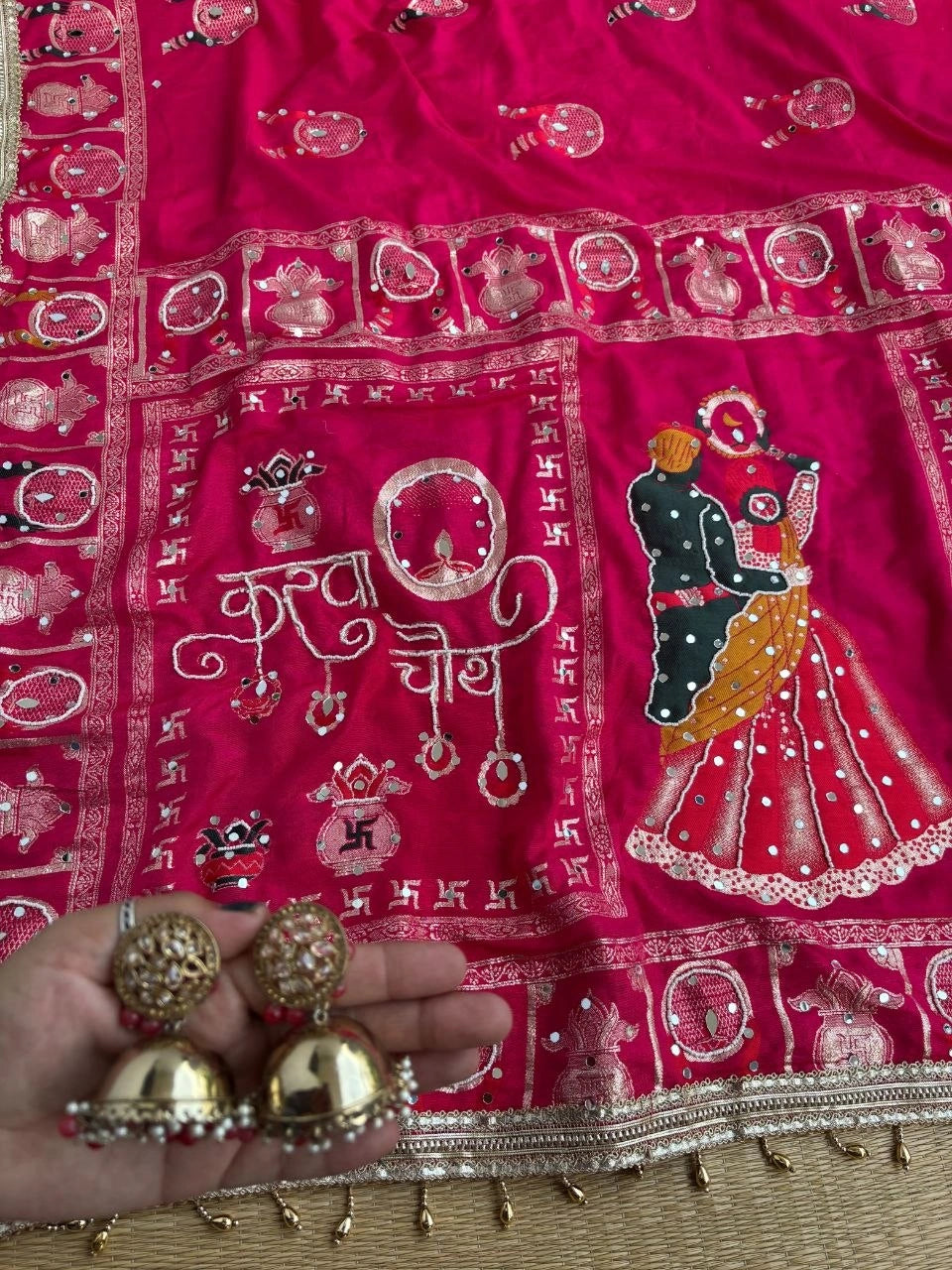 Rani Pink Moti Mirror Work Saree – Kalyanja KS401 Festive Saree