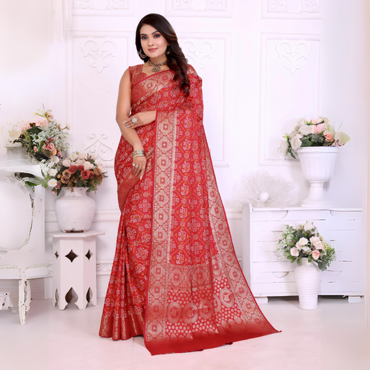 Red Zari Weaving Soft Satin Silk Saree