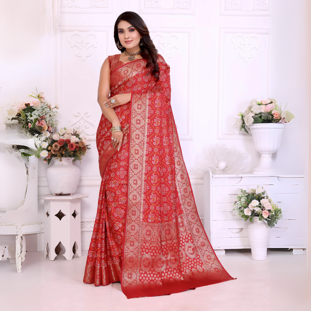 Red Zari Weaving Soft Satin Silk Saree