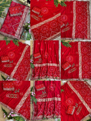 Red bandhani print with weaving saree multi-angle collage – Kalyanja KS408