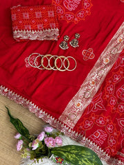 Red saree lace border and blouse piece detail – Kalyanja KS408