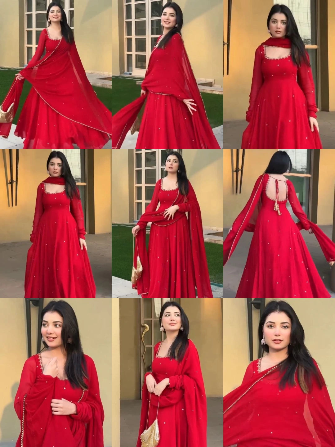 Red Embroidered With Beads Work Suit Flat Lay – Complete Set View