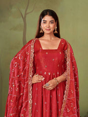 Red Embroidered Suit codding sequins hem sleeve detail KU267