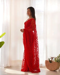 Red Butterfly Net Saree border scallop – KS379