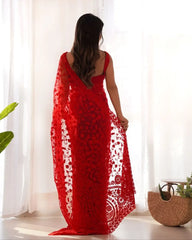 Red Thread Embroidered Saree draping – KS379