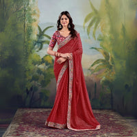 Red Embroidery Work Georgette Saree