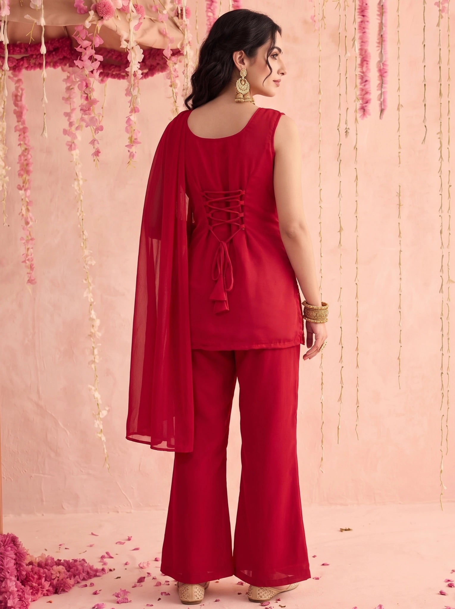 Red Suit KU318 back with dupatta