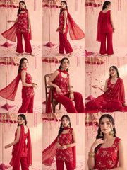 Red Palazzo Suit KU318 all angles
