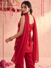 Red Sleeveless Suit KU318 lace-up back