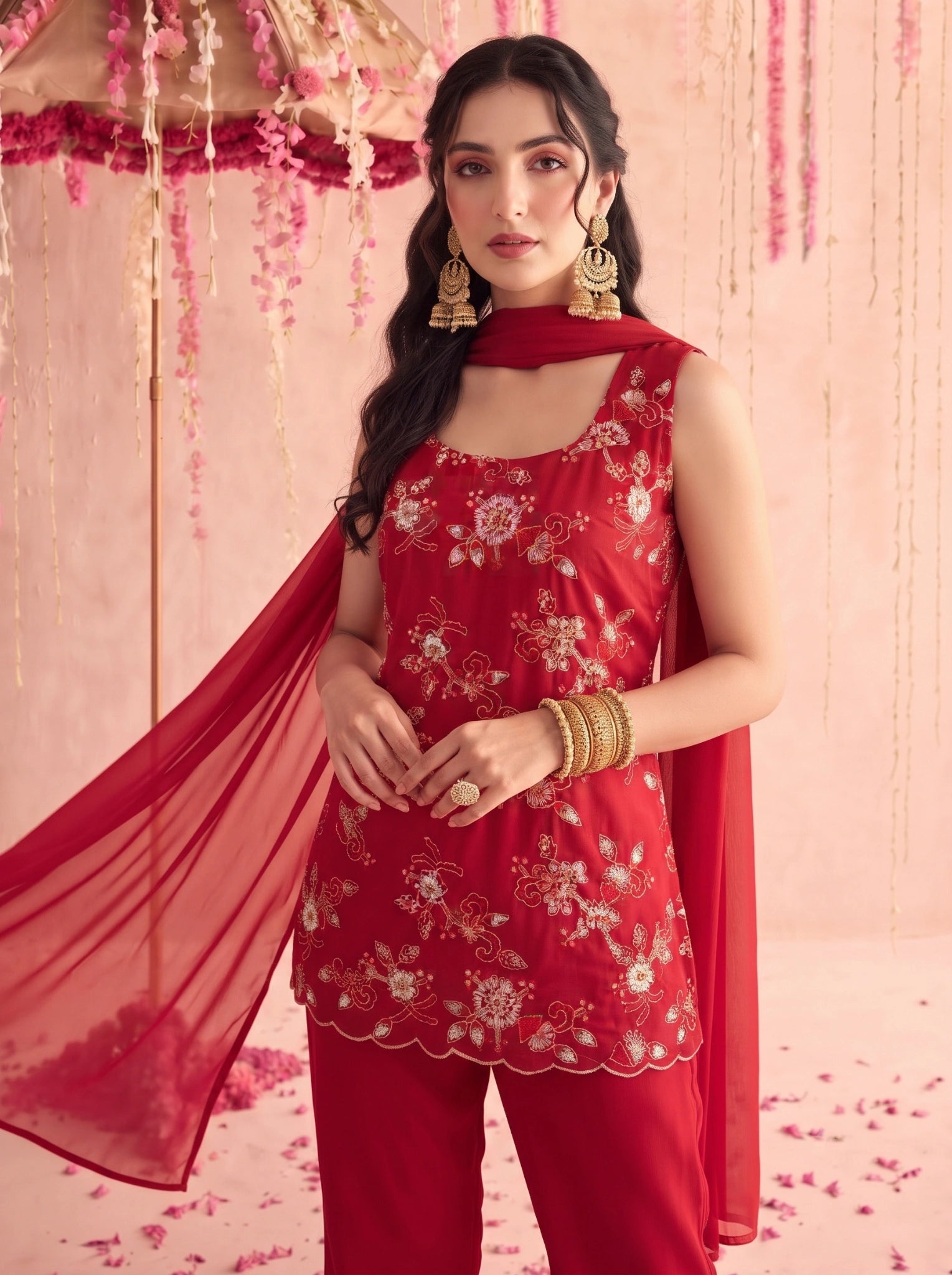 Red Square Neck Suit KU318