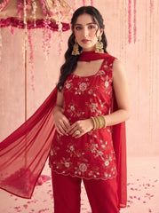 Red Square Neck Suit KU318