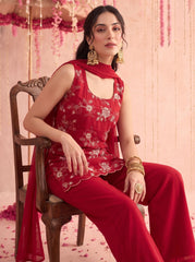 Red Palazzo Suit KU318 seated