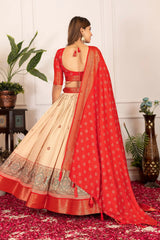 Red Lehenga open dori back choli detail – Kalyanja KL162
