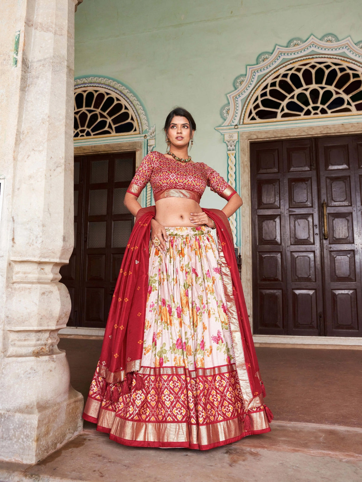 Red Floral Lehenga with dupatta full length – KL182 Kalyanja