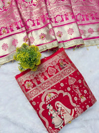 Red Ghungroo Work with Gold Zari Weaving Saree – Soft Banarasi Satin Silk