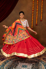 Red Gota Mirror Work Lehenga full flair twirl – KL205