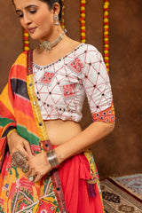 White mirror embroidered choli detail close-up – KL205