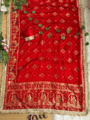 Red Satin Jacquard Saree Hand Ghungroo Meena Work Kalyanja KS403