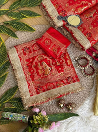Red Hand Ghungroo with Meena Work Saree – Satin Jacquard Bridal
