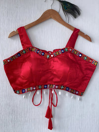 Red Mirror Work Silk Blouse