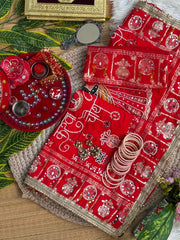 Red Moti Mirror Work Saree – Karva Chauth Motif KS401