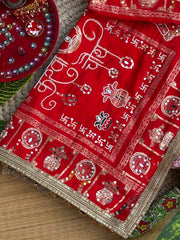 Red Karva Chauth Saree Kalyanja – Moti Embroidered Border KS401