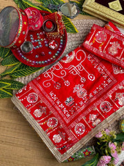 Red Moti Mirror Work Karva Chauth Saree – Kalyanja KS401
