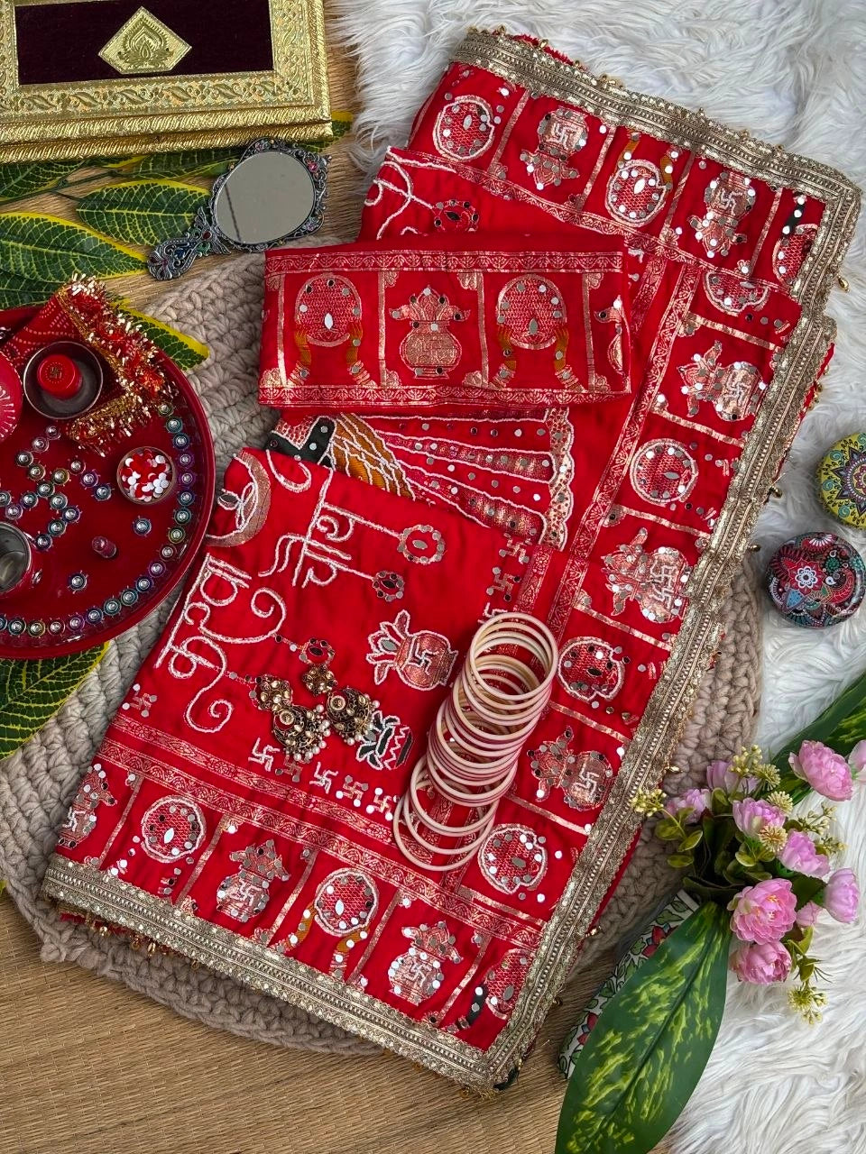Red Karva Chauth Saree – Zari Border Close-up KS401