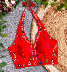 Red Multi Thread with Mirror Work Blouse – Kalyanja KB44