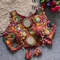 Maroon Embroidery with Mirror Work Soft Silk Blouse
