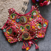 Red Embroidery with Mirror Work Soft Silk Blouse