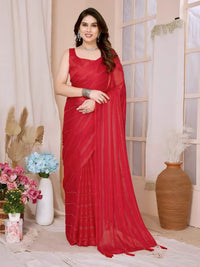 Red Embroidery Work Rimzim Silk Saree