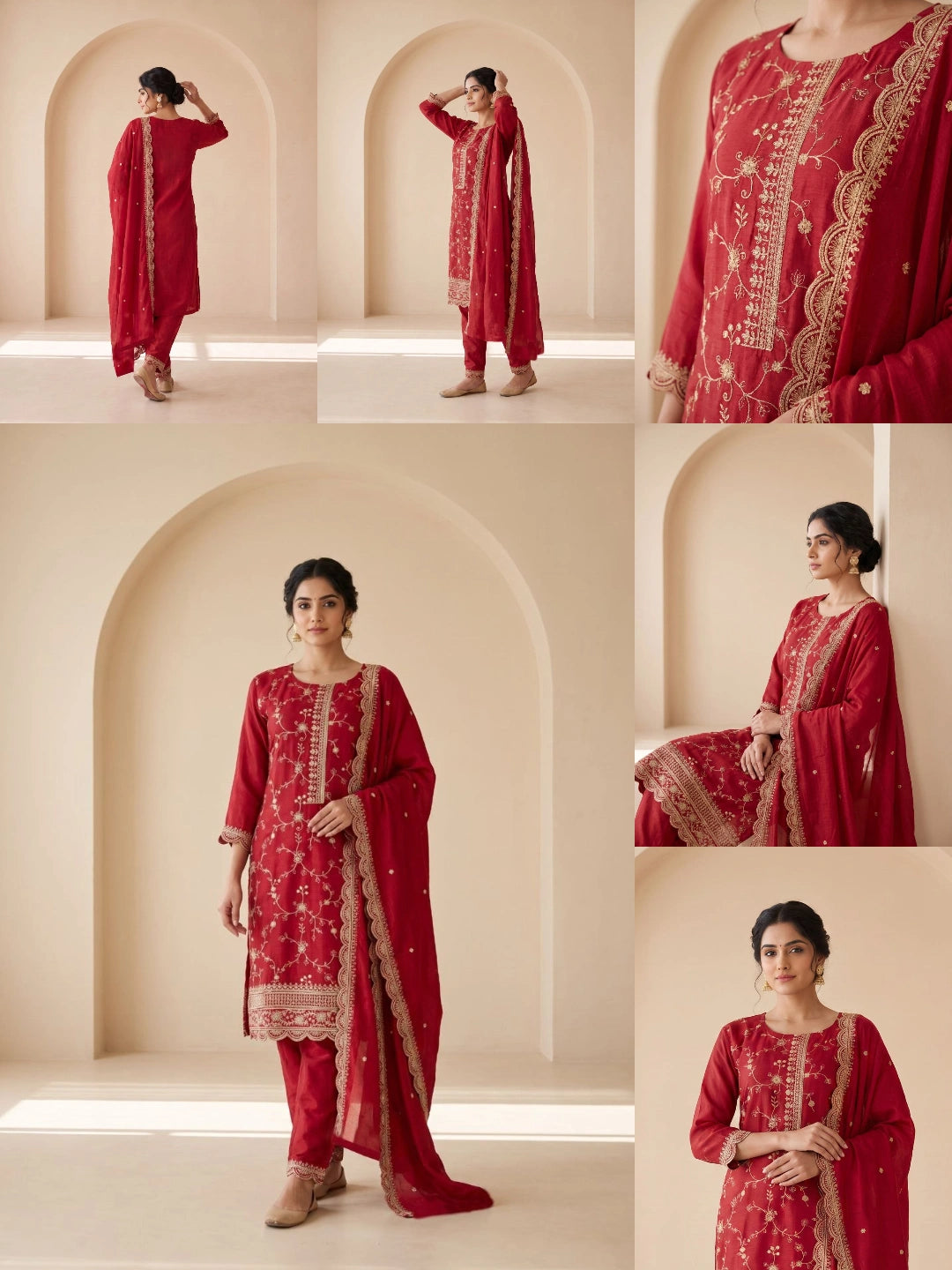 Red Sequins Embroidered Kurti Blooming Chinon KK111 - All Views