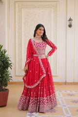 Red Sequins Embroidered Lehenga Faux Georgette Kalyanja KL168 2