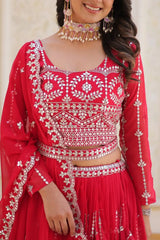 Red Sequins Embroidered Lehenga Faux Georgette Kalyanja KL168 5