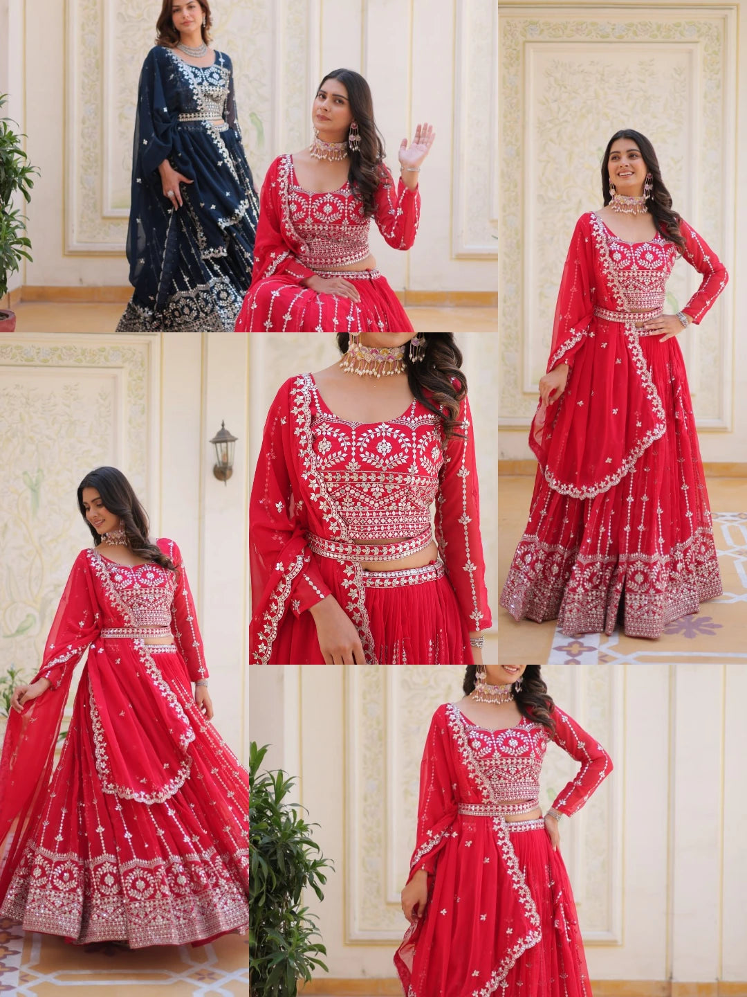 Red Sequins Embroidered Lehenga Faux Georgette Kalyanja KL168 6