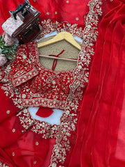 Red Sequins Embroidered Saree Blouse Overhead Detail | Kalyanja KS352