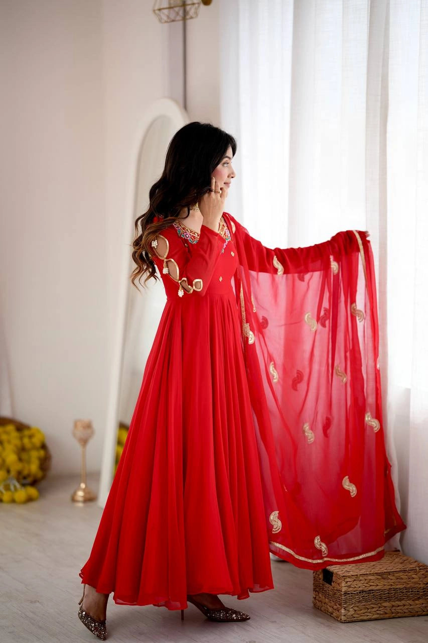 Red Suit model full length wedding occasion look KU268