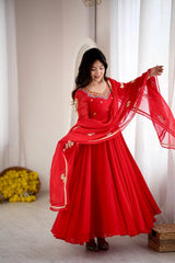 Red Sequins Embroidered Suit model sangeet evening look KU268