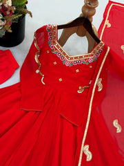 Red Suit flatlay suit pant dupatta complete set KU268