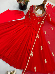 Red Sequins Embroidered Suit flatlay overhead display KU268