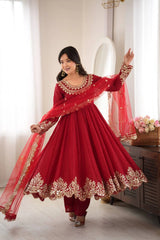 Red Sequins Embroidered Suit Full Front KU275 Kalyanja