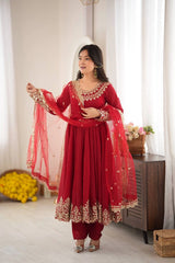 Red Sequins Suit Roman Anarkali Flare KU275 Kalyanja