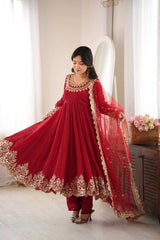 Red Anarkali Suit Multiple Poses KU275 Kalyanja